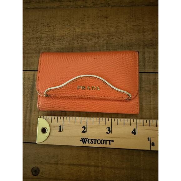Prada Key Holder Wallet Women's Orange Saffiano Leather Made Italy Gold Hardware - Picture 12 of 13